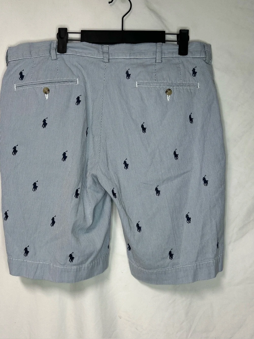 Polo Ralph Lauren All Over Pony Logo Print Seersucker Shorts Mens 36 Blue
